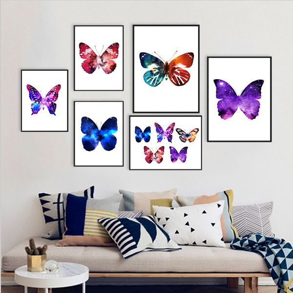 

colorfulboy nordic minimalism watercolor butterfly canvas painting wall art print wall pictures for living room decor no frame