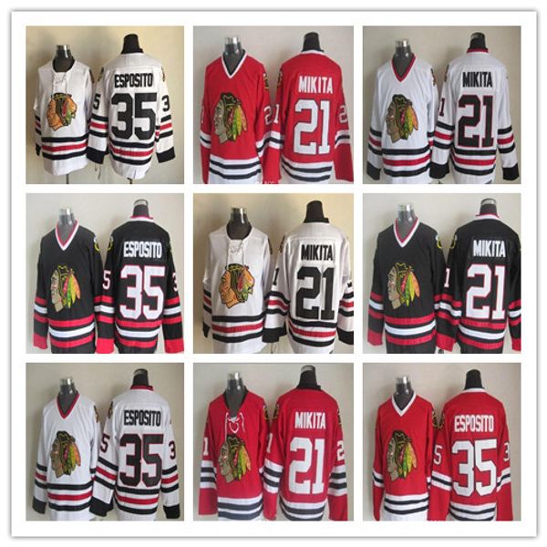 

Chicago Blackhawks CCM Old Time Retro Hockey 35 Tony Esposito 21 Stan Mikita 18 Denis Savard 27 Jeremy Roenick 8 Bill Mosienko Ice Jerseys
