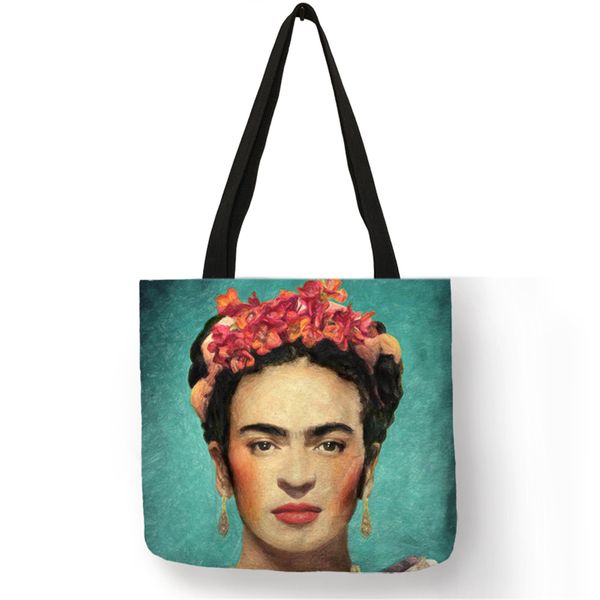 

Home Travel Folding Storage Bag Clothes Food Frida Kahlo Print Eco Linen Shoping Bags Reusable Women Handbag Shoulder Bags 6pcs