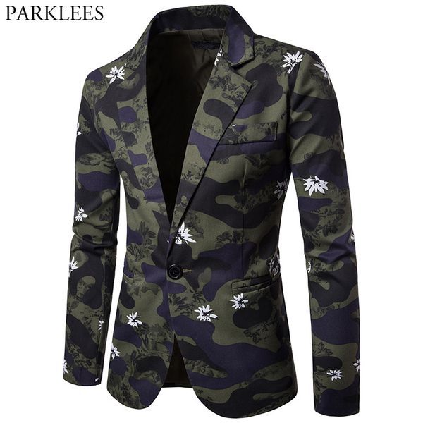 Camouflage Blazer Jacket Men 2017 Brand New Print Blazer da uomo Casual monopetto da uomo Suit Blazer Slim Fit Winter 2XL