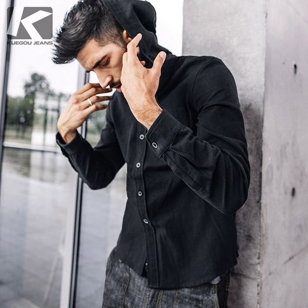 

kuegou brand menswear new fashion 2017 autumn long sleeve mens shirt casual homme fashion mens shirt 0926, White;black