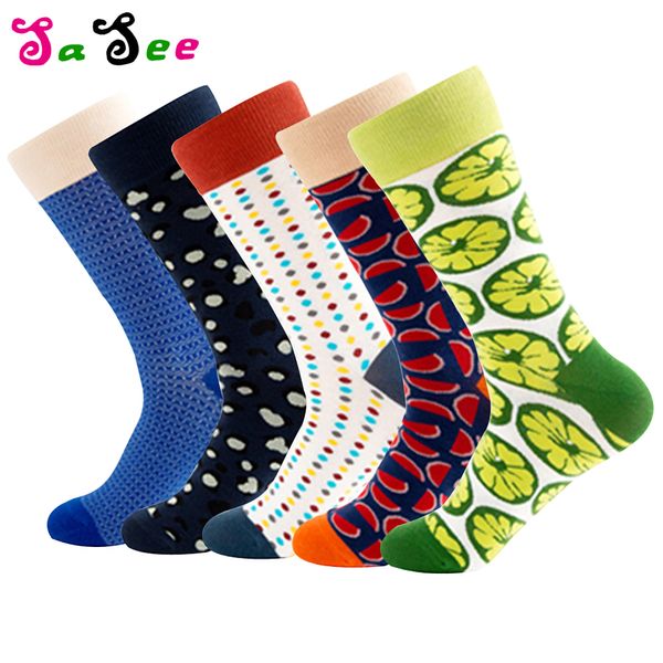 

new autumn lemon watermelon dots patterned men happy tide socks colorful casual combed cotton male socks breathable funny sox, Black