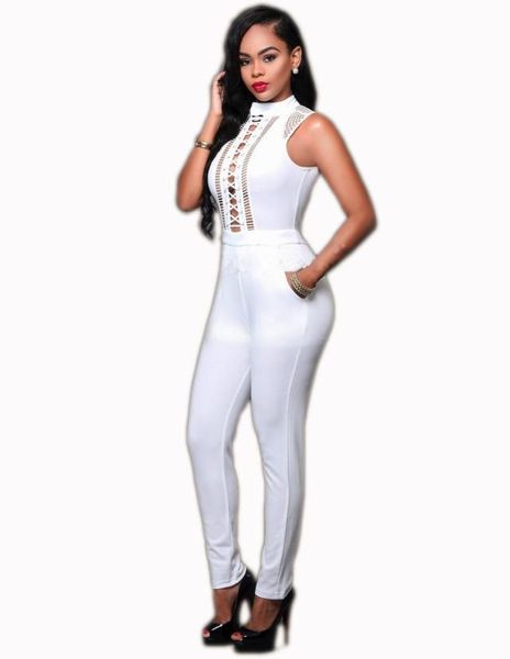 

2018 новая мода женщины комбинезоны выдалбливают кружева-up рукавов тощий комбинезон femme bodycon комбинезон клубная одежда бесплатная дост, Black;white