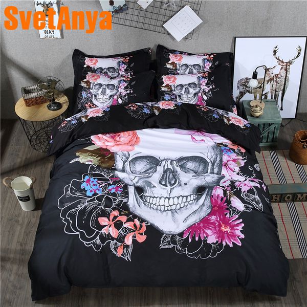 

svetanya pillowcase+doona duvet cover bedding set (no sheet) flower skull linens twin full  double king size