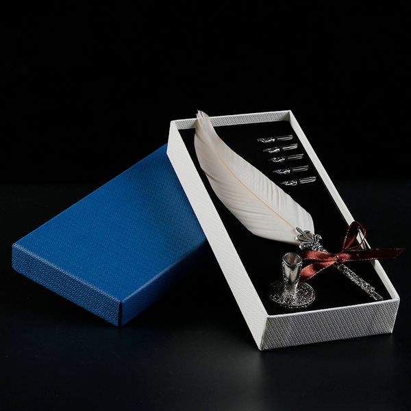 

classical swan feather quill metal nib dip writing ink set fountain pen