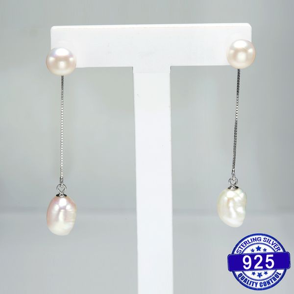 

daimi 925 sterling silver earrings 6-9mm/8-10mm baroque pearl freshwater cultured pearl diy earrings, Golden;silver
