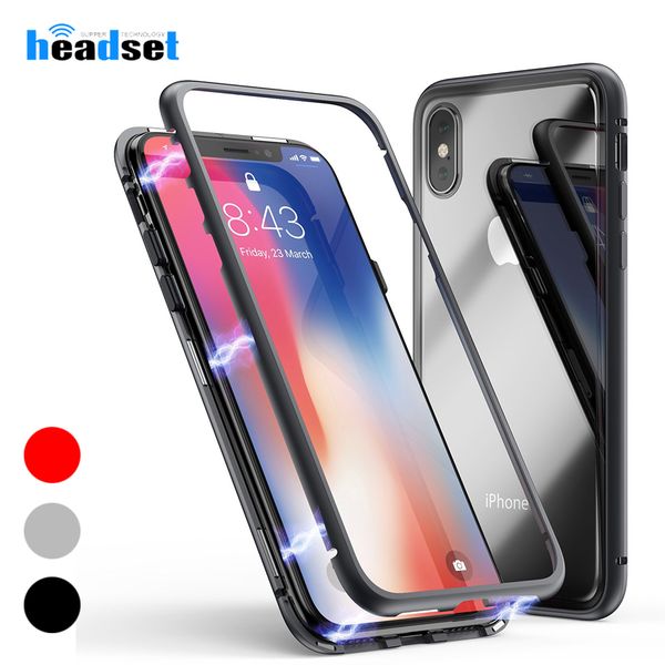 

Магнитный адсорбционный чехол для iPhone 8 X XS MAX XR Прозрачное закаленное стекло Встроенный магнитный чехол 360 для чехлов samsung s9 s10 plus