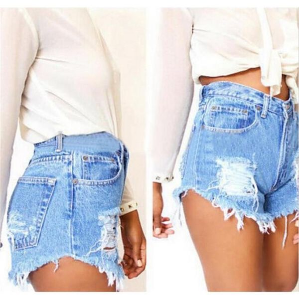

new 2018 fashion white black ripped women girls hole denim shorts women summer holiday jeans loose shorts plus size, Blue