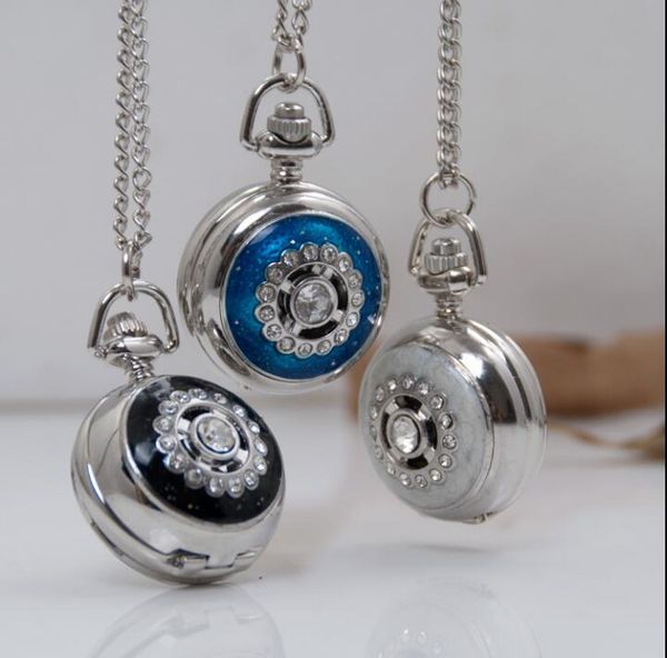 

shinning small women crystal quartz pocket watch 10pcs/lot, Slivery;golden