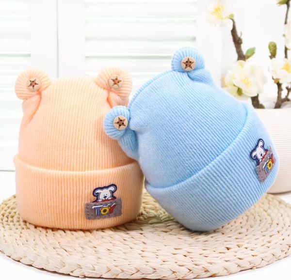 bebê dos desenhos animados tricotar gorros atacado criança gorros chapéu animal bonito cachorro olhos grandes bolas de lã recém-nascido chapéus