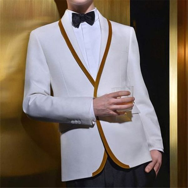 

white gold trim men suits summer style 2pieces(jacket+pants+tie) ternos masculinos slim fit wedding suits grooms tuxedos blazer, White;black