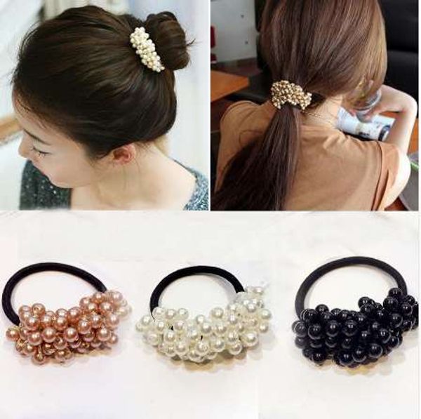 

newwomen hair accessories pearls beads headbands ponytail holder girls scrunchies vintage elastic hair bands rubber rope headdress