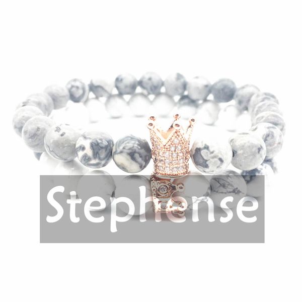 CZ0065 In vendita 2019 Nuovo potente braccialetto di energia della corona 8 mm Bracciale da donna in Howlite naturale Commercio all'ingrosso di gioielli di alta qualità