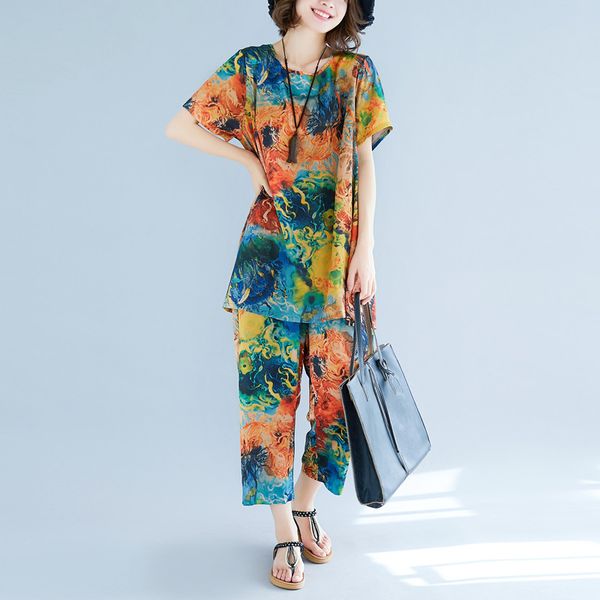 

large big size print tracksuit women conjunto feminino ensemble femme survetement two piece set and pants summer costume, White