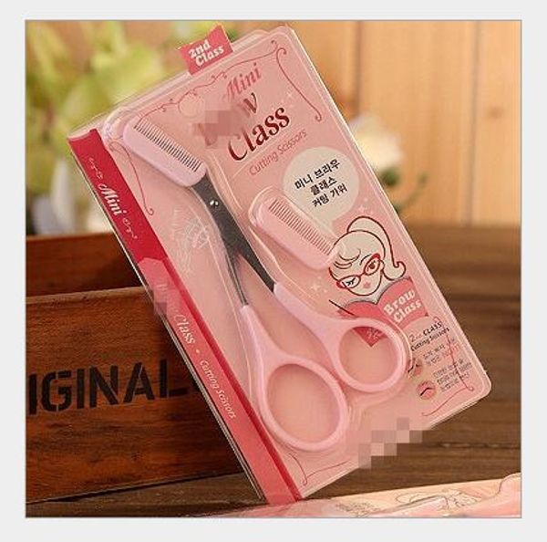 

wholesale 50pcs women pink color eyebrows scissors eyebrow shaping tool with eyebrow comb makeup tools color makeup tools