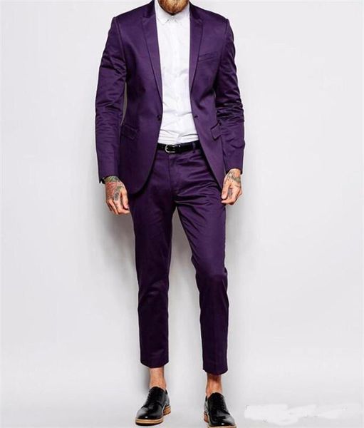

2018 two piece purple wedding groom mens party suits peaked lapel one button two piece custom made groomsmen tuxedos (jacket+pants), Black;gray