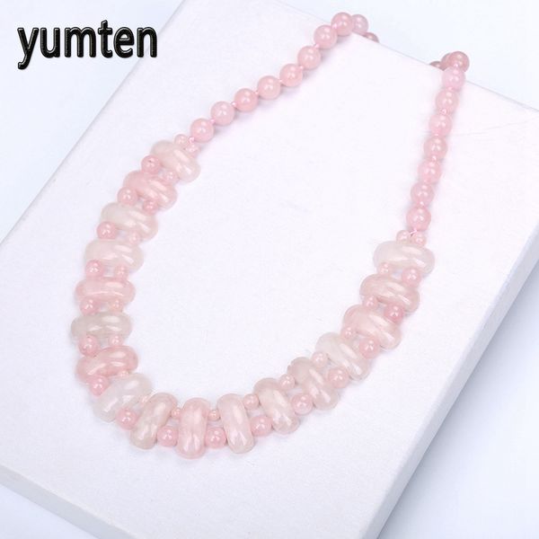 

yumten rose quartz women's necklace natural stone pink crystal beads sweet romantic pendant exquisite handmade jewelry perolas, Silver