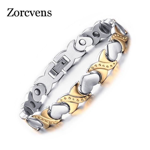 

zorcvens healthy care bracelets & bangles for women jewelry energy magnetic bracelet for women heart hand chain ing, Golden;silver