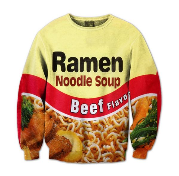 Креветки Ramen еды 3D Все более Печатные Crewneck фуфайки Sweatpants костюмы Streetwear Kid Женщины Мужчины наборы LMS0059