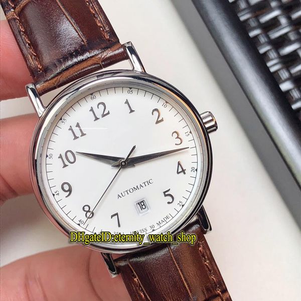 

8 color new iw356601 white date dial japan miyota automatic movement mens watch silvery case leather strap sport watches, Slivery;brown
