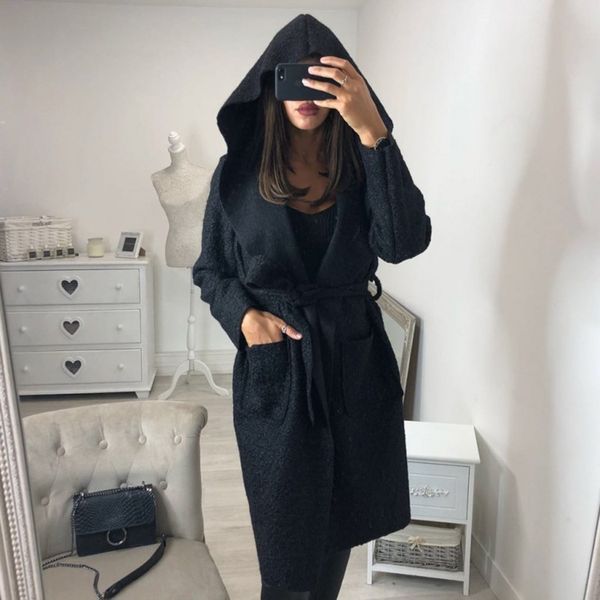 

spring autumn thin coat long sleeve women coats s-2xl solid color casaco feminino slim belt wool blends outerwear pocket, Black