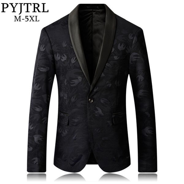 

pyjtrl tide men shawl lapel jacquard floral casual blazer fashion plus size slim fit suit jacket stylish outfit, White;black