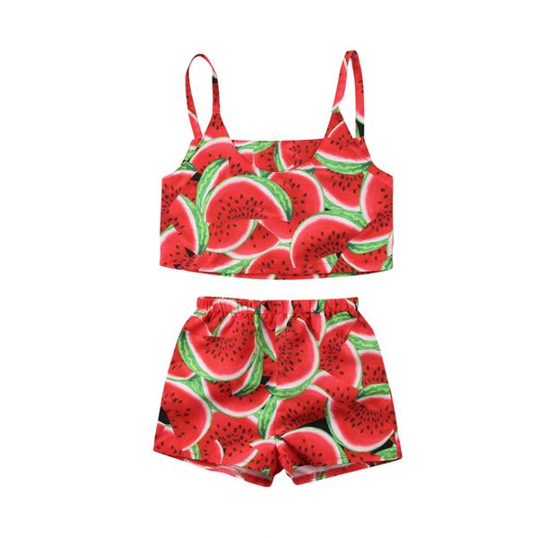 

fashion toddler kids baby girl clothes set summer sleeveless watermelon shorts girls clothing coon cute outfits 2pcs, White