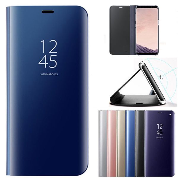 

Mirror window view wallet leather ca e flip tand electroplate phone cover for am ung 9 note 9 8 a7 j4 j6 2018 iphone x