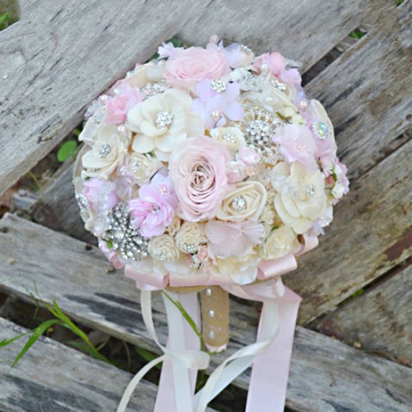 Acheter Bouquet De Mariée Personnalisé Haut De Gamme Immortel Rose Broche Strass Bouquet De Fleurs Collection Mélange De Fleurs Sèches Et Assorties De
