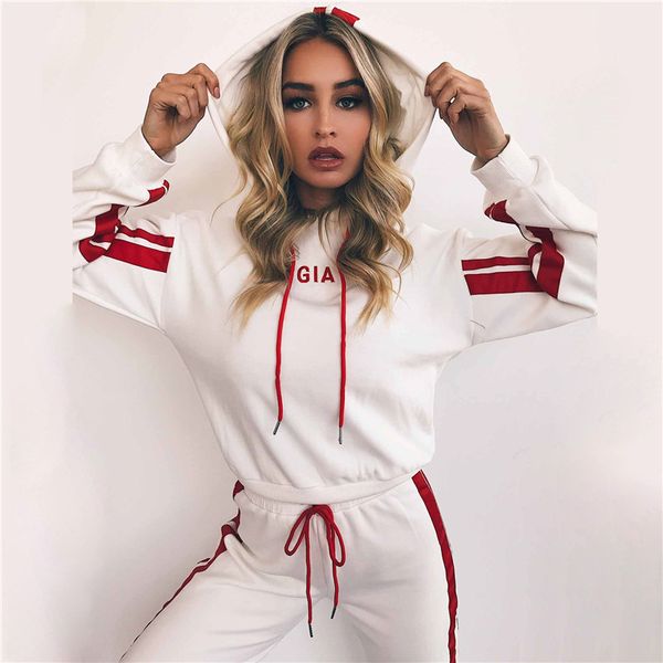 

causey causal letter embroidery two piece set 2 piece set women sweater+pants long sleeve tracksuit women, White