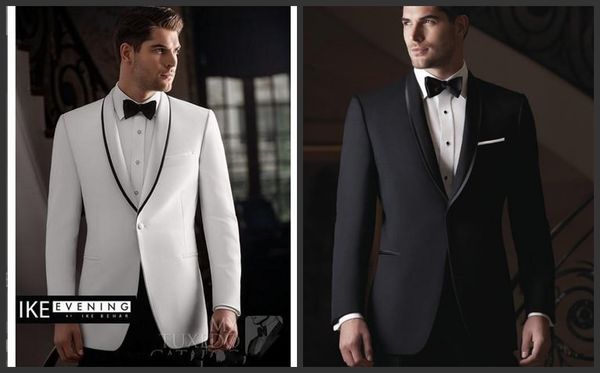 En iyi Stilleri Beyaz / Koyu Gri 2 Parça Suit Erkekler Düğün Tuxdos Mükemmel Damat Smokin Erkekler Iş Yemeği Balo Blazer (Ceket + Pantolon + Kravat + Kuşak) 9