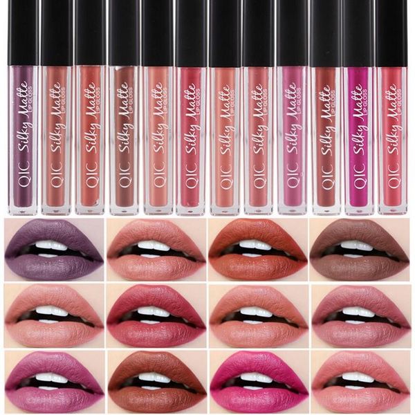 

qic 12 color brand waterproof liquid lipstick matte gloss lip nude color cosmetics pigment matte velvet lip gloss makeup matt