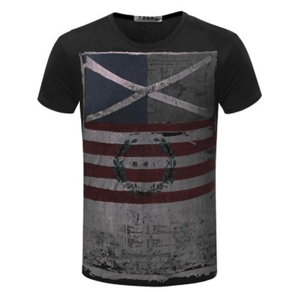 

Fashion T shirt Men's Summer Tees Slim Fit Crew Neck Short Sleeve Flag Printed T-shirt Plus Size M-3XL