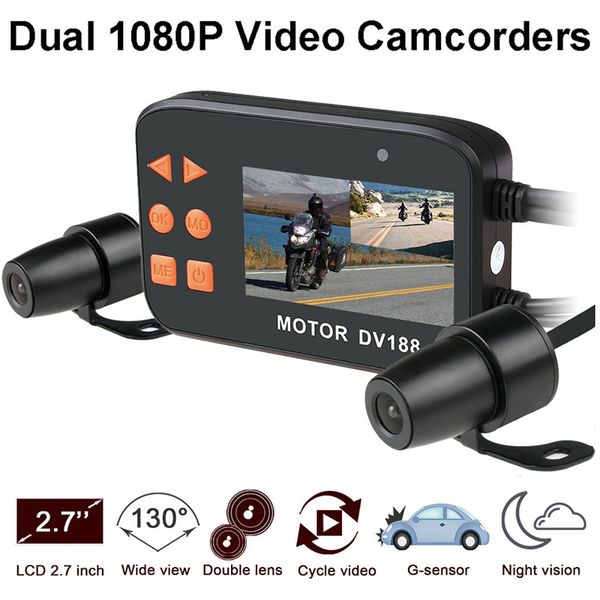 2,7 Zoll 1080 FHD Motor DVR Wasserdichter Doppelobjektiv-Videorecorder Motorrad-Rückfahrkamera Dash-Camcorder