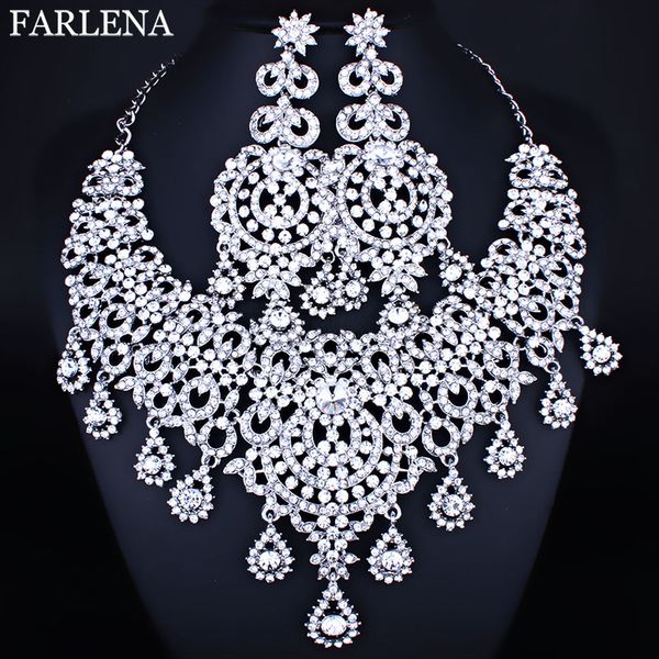 

whole salemoroccan style statement necklace earrings set with crystal rhinestones luxury bride wedding jewelry sets, Slivery;golden