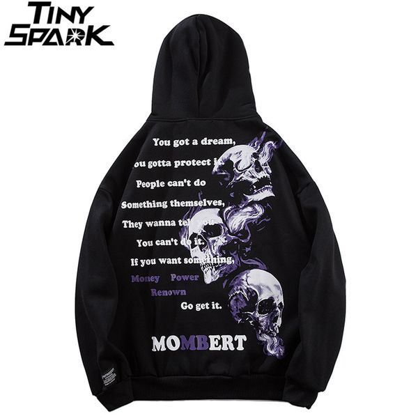 

winter fleece hoodie men skull print hip hop hoodies sweatshirt streetwear harajuku hooded pullover loose cotton autumn 2018, Black