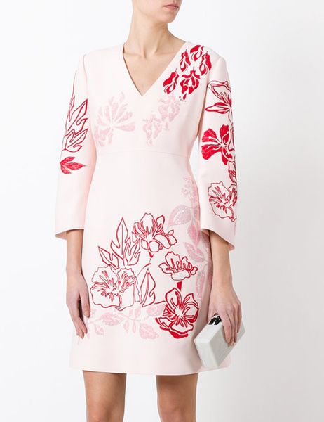 

embroidery women sheath dress 3/4 sleeve sequins party dresses 04k588, White;black