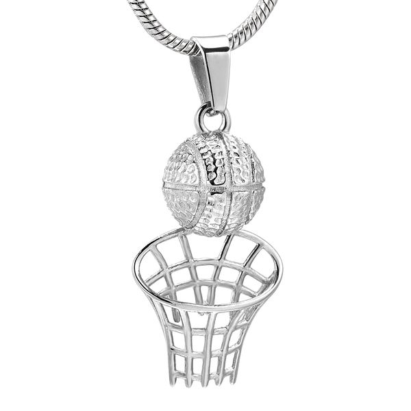 

player's necklace memorial 316l stainless steel basketball cremation pendant with snake chain funeral urn keepsake jewelry for human, Silver