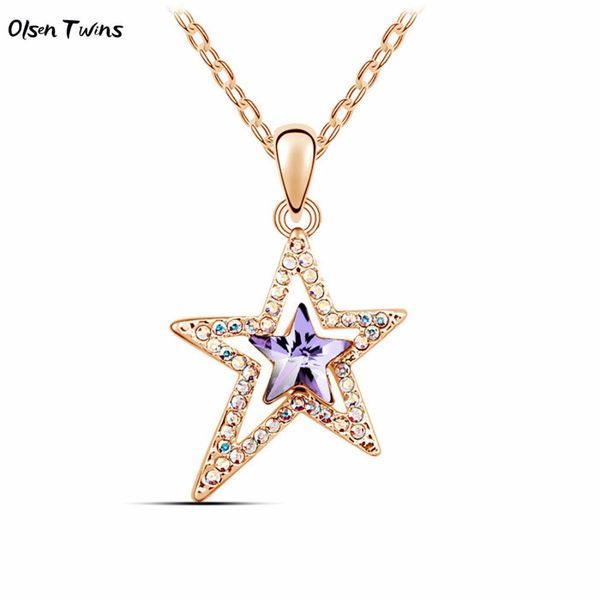 

olsen twins austria crystal pentagram five-pointed star pendant necklace dropshipping 2018 collier femme, Silver
