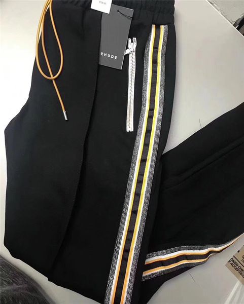 

2018 new Zipped Ankle Striped Track justin bieber RHUDE Sweatpants Women Men High Quality riri zipper RHUDE Drawstring Joggers Pants