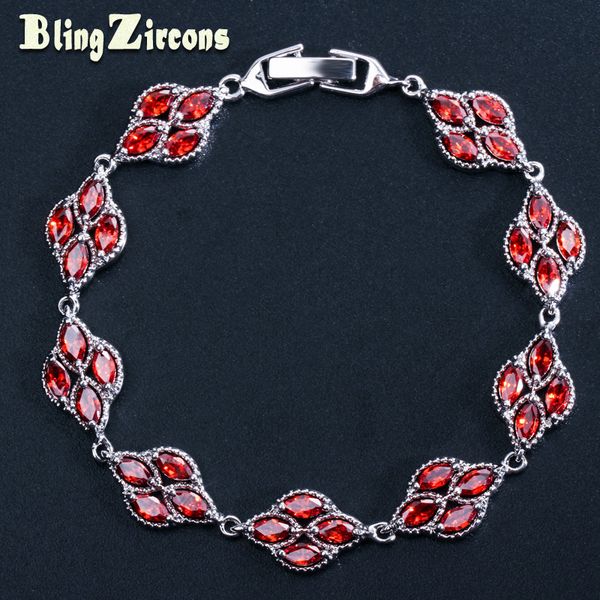 

blingzircons unique marquise red garnet cz stone bracelet flower crystal connected cubic zirconia jewelry for women b139, Golden;silver