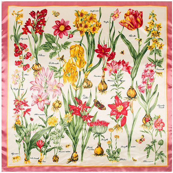 

new foulard floral scarf women spain office 90cm*90cm wraps&shawls fashion silk twill female handkerchief bandana silk kswus, White;black