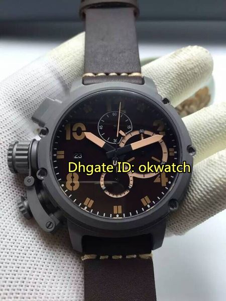 

New 6 tyle watche chimera 46mm chronograph quartz men watch 7474 titanium brown dial brown leather trap gent watche ub50