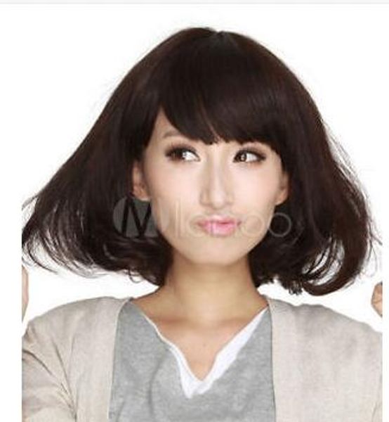 

fixsf634 fancy short dark brown straight hair wigs for women bob lolita wig, Black;brown