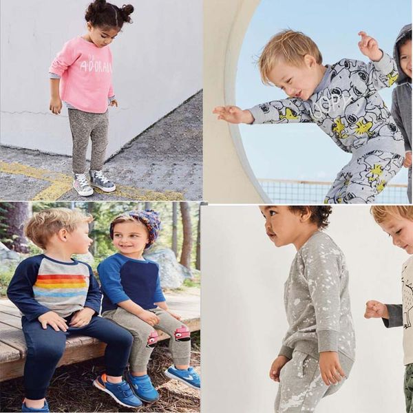 

детская одежда устанавливает мальчики дети 100%хлопок с длинным рукавом круглый воротник собаки печати девушки мальчика набор причинно-следс, White