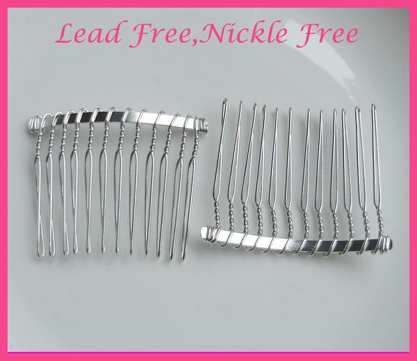 

20pcs silver finish 12teeth plain metal hair combs for handmade hair jewelry at nickle and lead handmade twisted wires side combs, White;golden