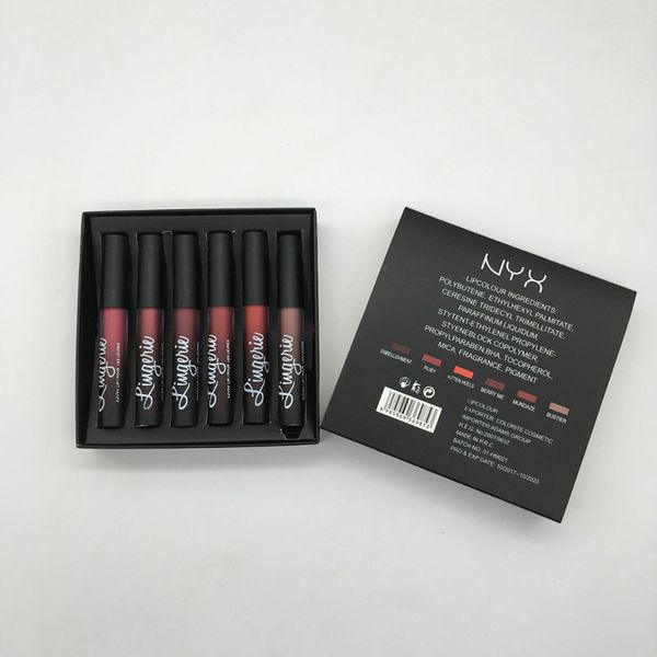 

nyx lingerie lip pourliquid lipsticks makeup waterproof matte lip gloss brand lip cosmetics no-stick cup lipgloss 6 colors with gift box