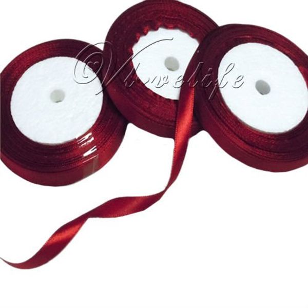 

wholesale-one roll 25 yards 1/4" 6mm burgundy satin ribbon bow wedding party supply