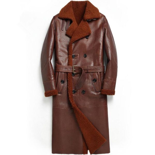

hot fashion noble custom wool x-long coat man winter shearling jacket, Black