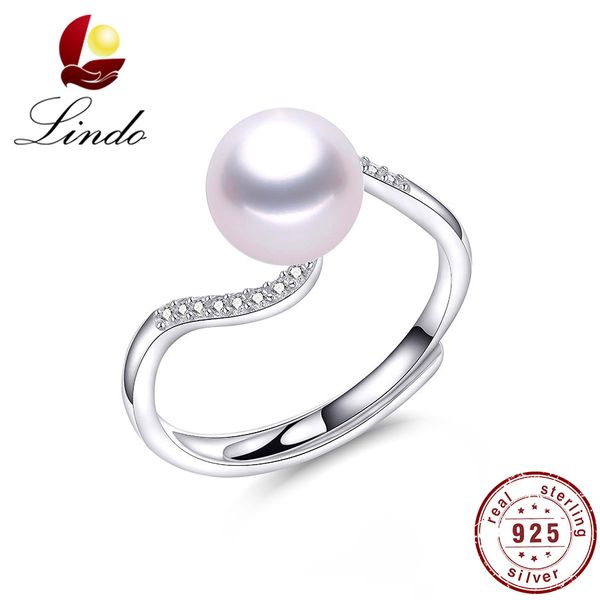 

lindo fashion engagement 925 sterling silver rings for women accessories 5a natural freshwater pearl jewelry adjustable ring, Golden;silver
